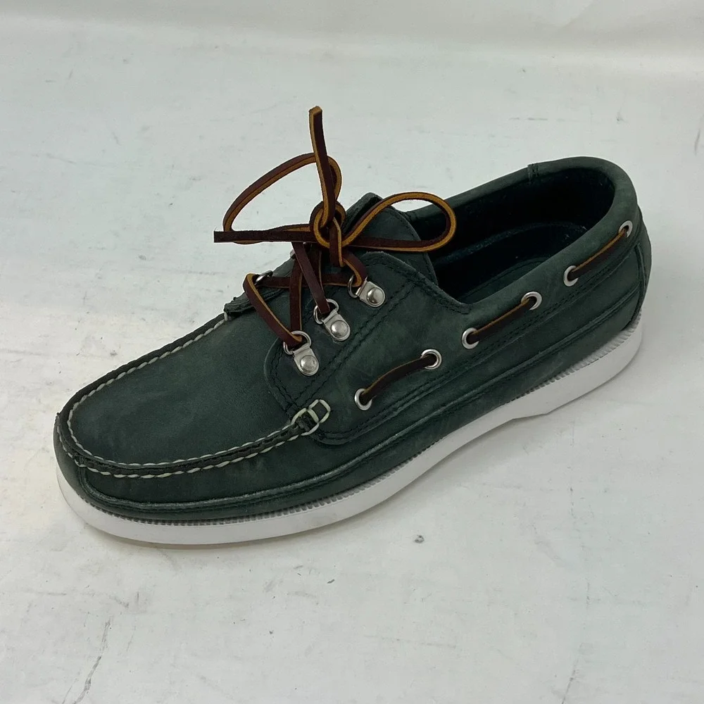 Polo Sport Ralph Lauren Boat‎ Shoes Loden Leather Moc Toe Green Men's 8D VTG NEW